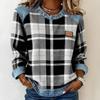 Nuova Felpa da Donna Girocollo Larga Patchwork a Quadri in Denim