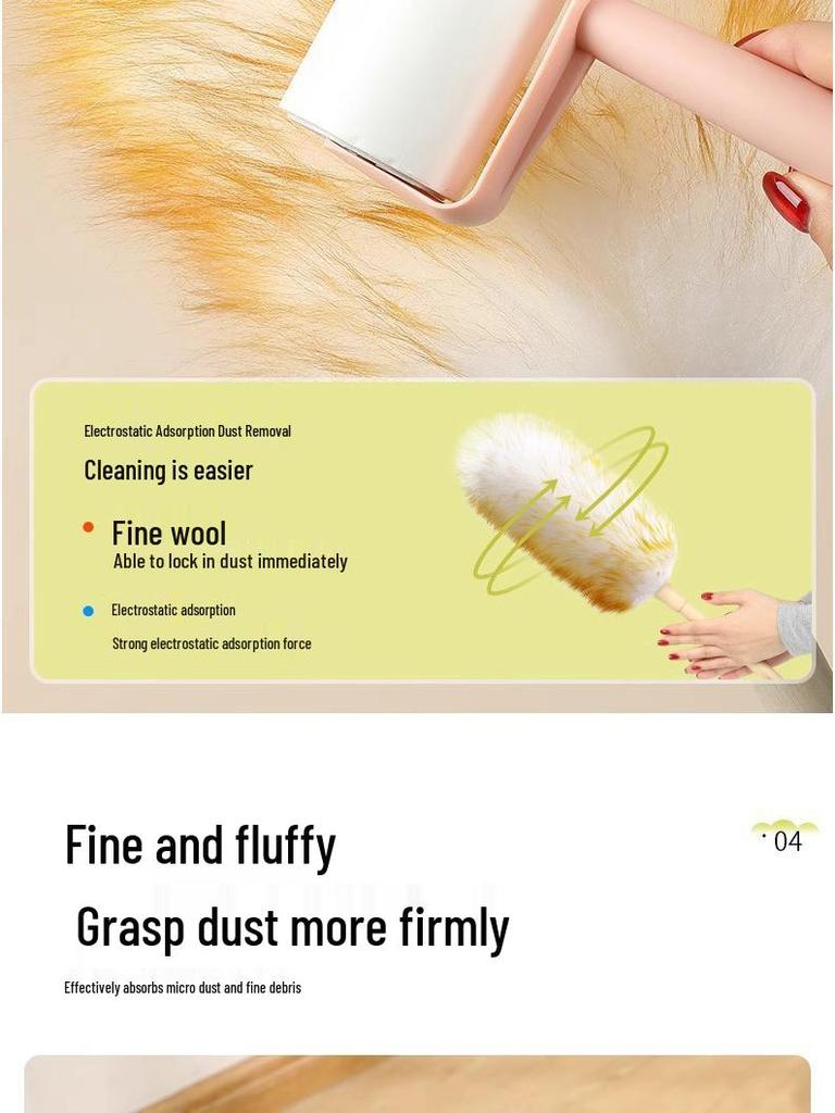 Electrostatic Wool Duster for Spring Cleaning - Removes Dust from Household Surfaces and Ceilings