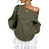 Women's Off Shoulder Long Sleeve Sweatshirt Loose Fit Casual Solid Color Pullover Top