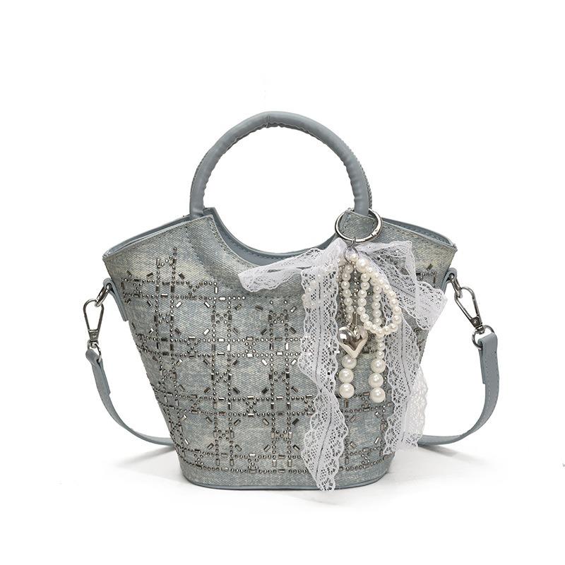 Trend flash diamond sequined bag women's summer new denim texture versatile handbag fashion shoulder messenger bag