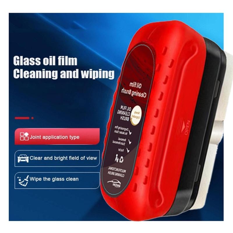 A03Z-Glass Cleaning Board Glass Oil Film Remover For Car, Glass Coating For Windshield Force Removal (1Pc Red&2Pc Cleaner)