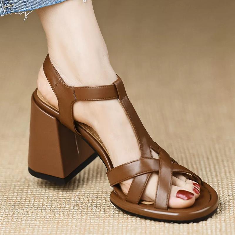 

Модные женские босоножки на высоком каблуке, массивные модные туфли, летние элегантные туфли-лодочки на каблуке, женская обувь 2025, дизайнерский тренд, бренд Mujer Zapatillas 39 коричневый