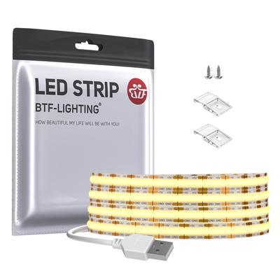FCOB COB LED Strip Light USB Light High Density Flexible LED Strip Light 2M Daylight 6000K 8mm Width Strip Light DC5V Dimmable Deformable Cuttable