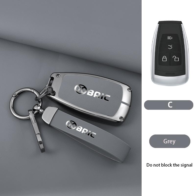 Zinc Alloy Genuine Leather Auto Key Fob Case Cover Keyring Bag Fit For Baic X7 Bj40 Senova D50 D70 X55 X65 Eu5 Eu7 Remote Protector Key Ring Mount