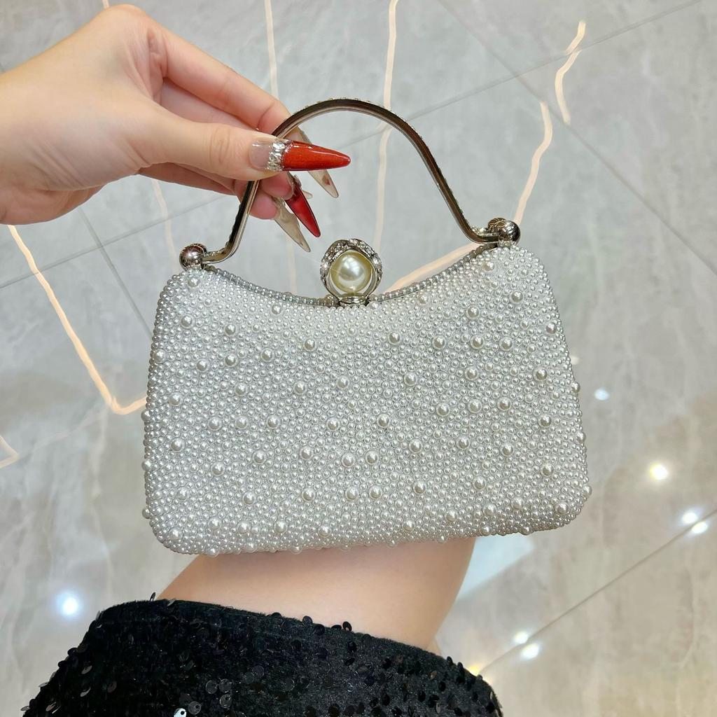 Elegant Pearl Evening Bags For Women Luxury Chain Shoulder Crossbody Bags Fashionable Party Wedding Clutch Ladies Purse Handbags