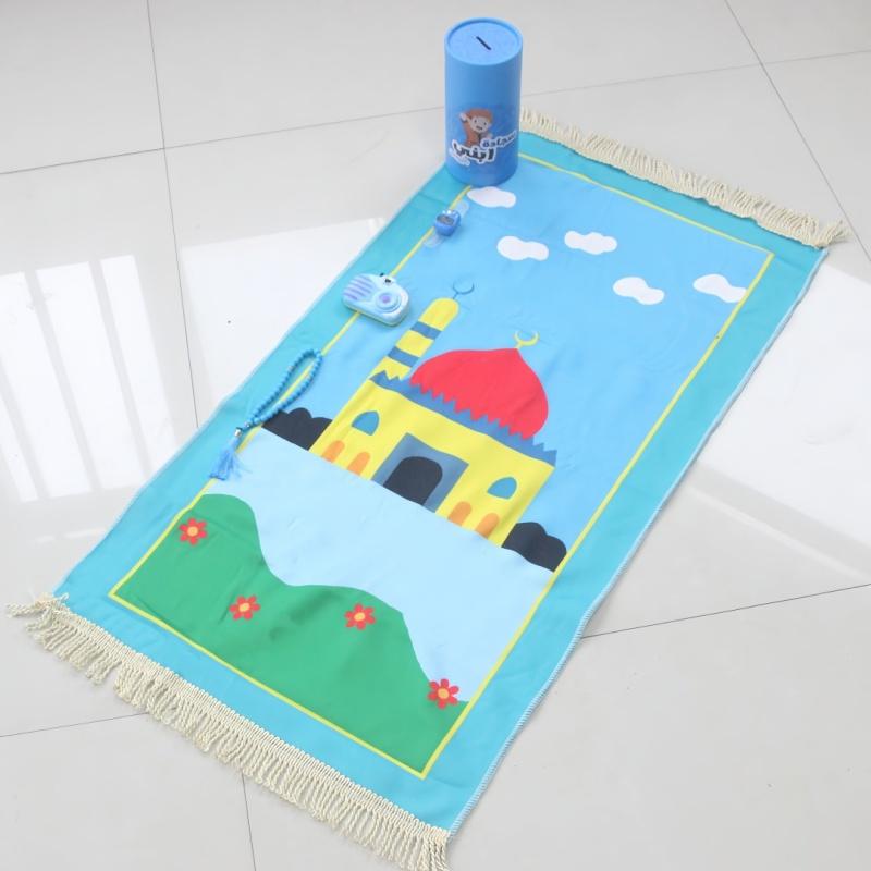 Muslim Prayer Cartoon Printed Novelty Golden Velvet Non-Slip Foldable Children Home Blanket