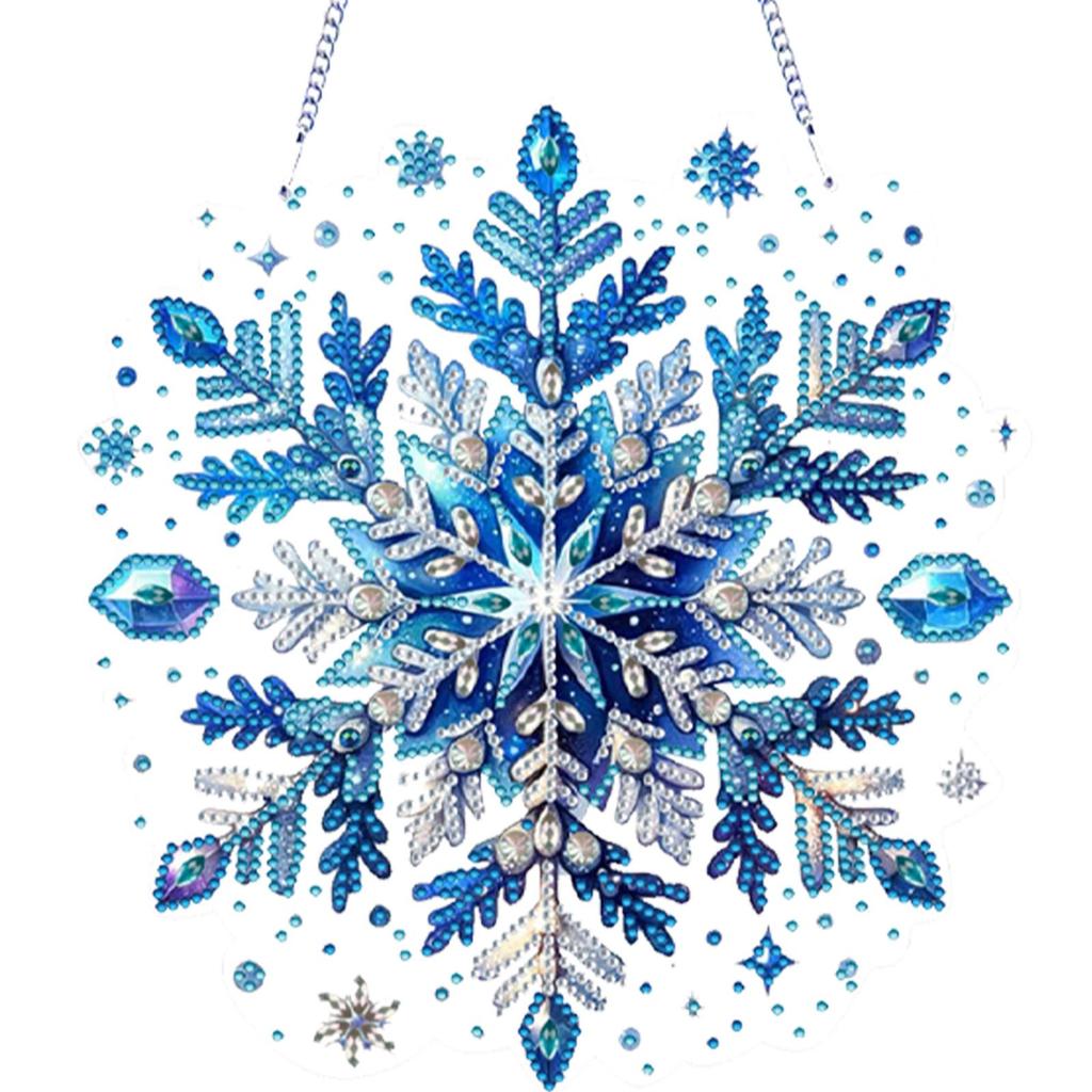 Snowflake Theme 2D/Flat DIY Hanging Diamond Art Kits Rhinestone Diamond Art Window Pendants Window Hanging Art for Home Decor