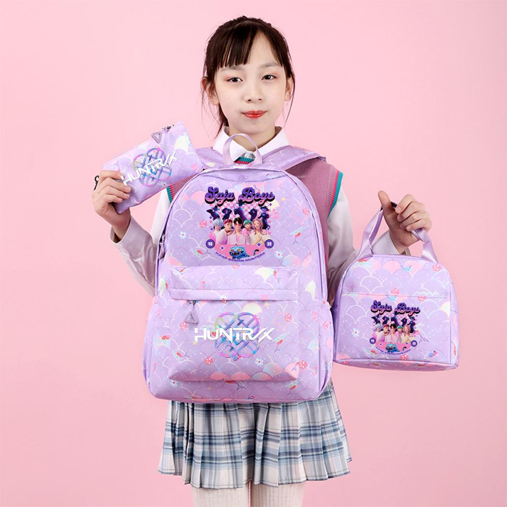 3Pcs/set Cartoon Kpop Printed Backpack Handbag Pencil Case for Teenger Student Girl Boy Schoolbag Bookbag Large Capacity Travel Bag Kid Gift