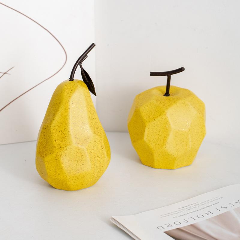 Ceramic Crafts Pear Sculpture Geometric Surface Apple Pear Statue Home Decor Pear Apple Ceramic Decor Abstract Fruit Ornaments