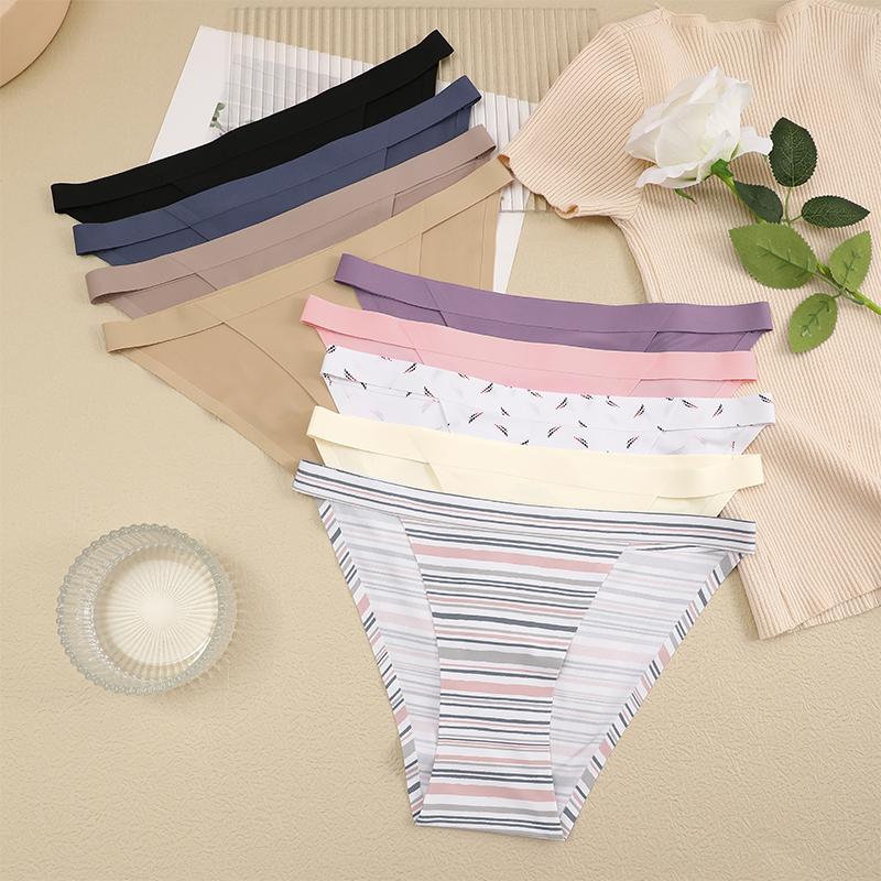 4Pcs/Set Sexy Women Ice Silk Low-waist Panties Female Traceless Briefs Ladies Comfortable Lingerie G-String Underpants