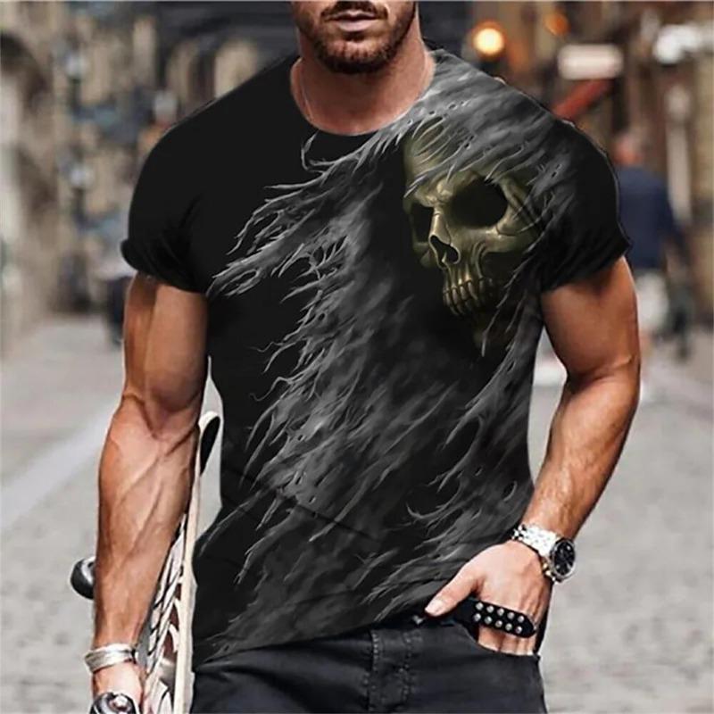 Retro elements 3D digital printed Men's T-shirt, street vintage motorcycle pattern,  loose comfortable top
