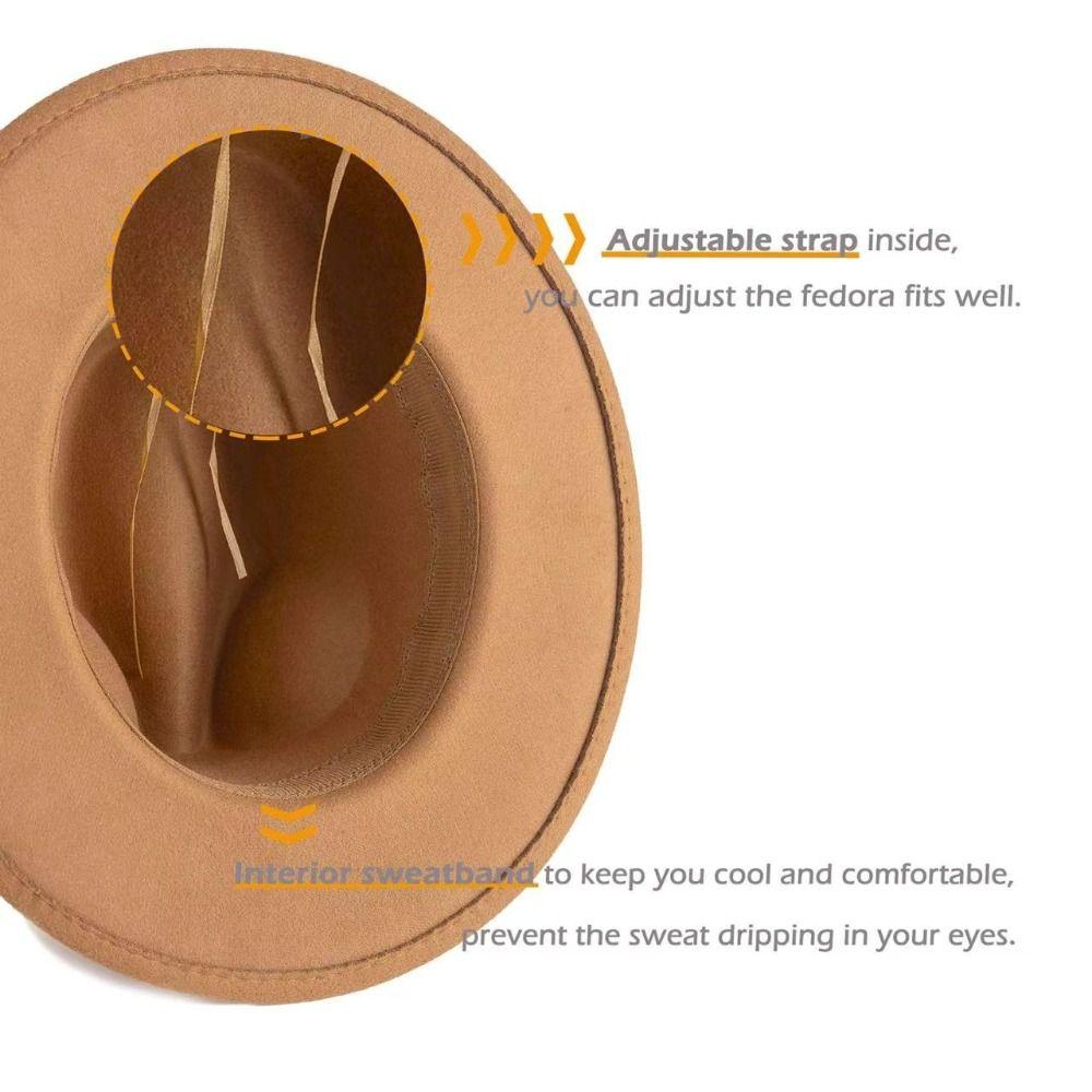 Fashion Wide Brim Jazz Hat with Belt Buckle Adjustable Felt Fedora Hats Comfortable Breathable Cowboy Cap Unisex