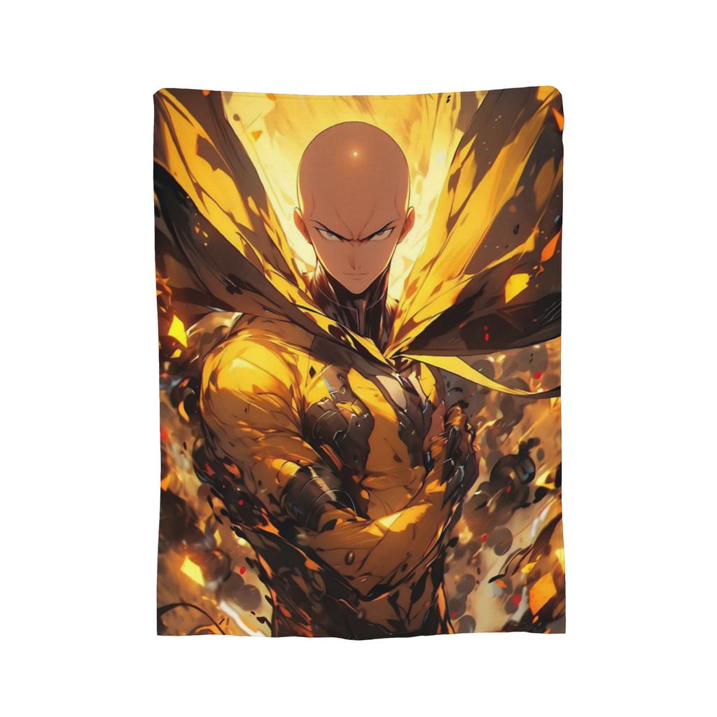 Anime One Punch Man Fleece Throw Blanket Saitama Cartoon Blankets for Home Office Lightweight Bedding Throws,