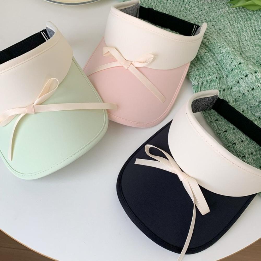 Wide Brim Bow Sun Hat Anti-UV Bowknot Visor Cap Simple Empty Top Cap  Holiday
