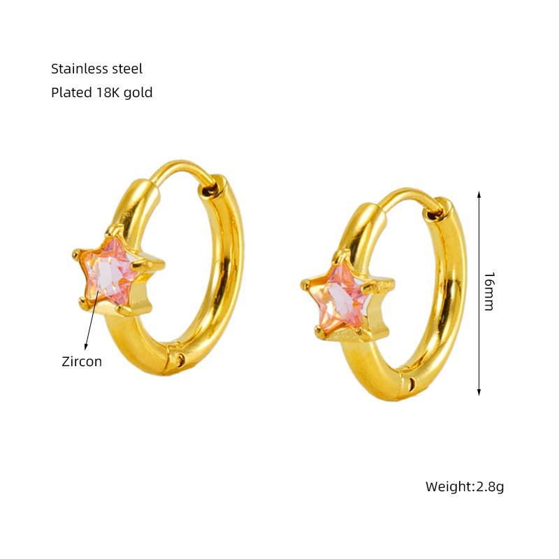European and American Style Five-Pointed Star Zircon Stainless Steel Hoops: Elegant, Luxurious, Sweet.