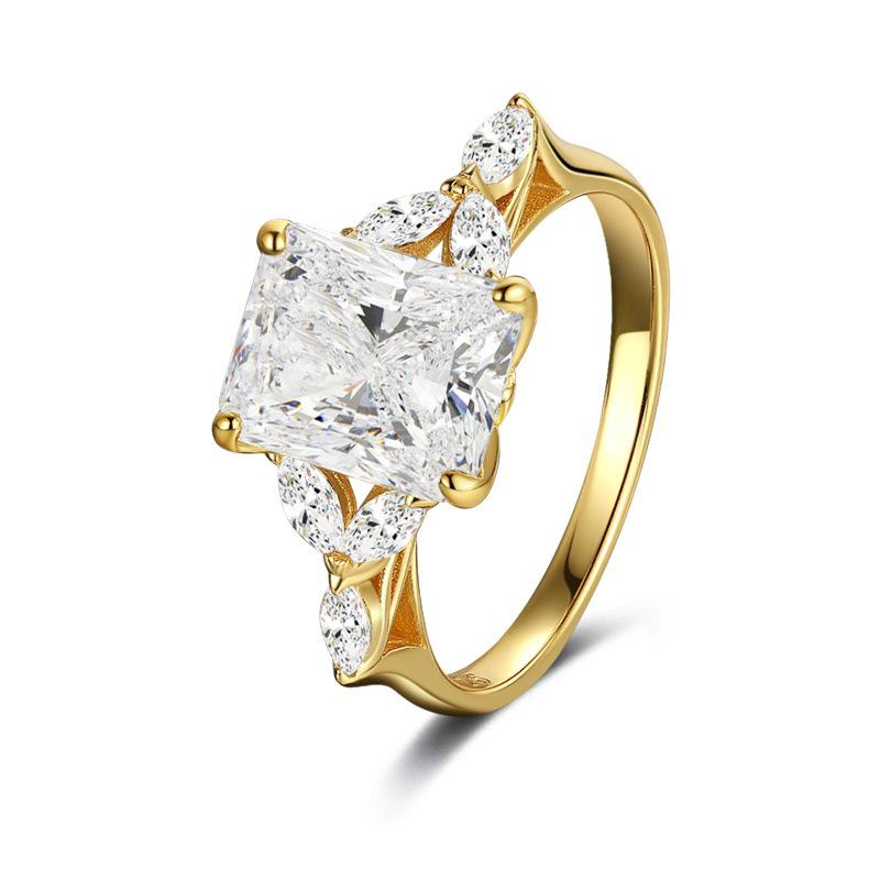 Sterling Silver Platinum-Gold Electroplated Ring with Inlaid Zircon - Fashionable Valentine's Day Gift Jewelry.