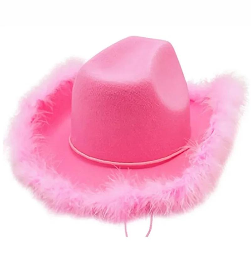 

Pink Fur Edge Cowboy Hat Pink White Black Western Cowboy Hat Bar Dance Party Dress Up Happy Girls Pink Cowboy Birthday Party Hat