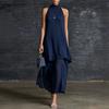 Maxi Abito da Donna Fluido in Chiffon, Senza Maniche con Scollo all'Americana, Abito da Ospite per Matrimonio, Orlo Asimmetrico, Abito da Sera Formale Estivo, Abito da Cocktail