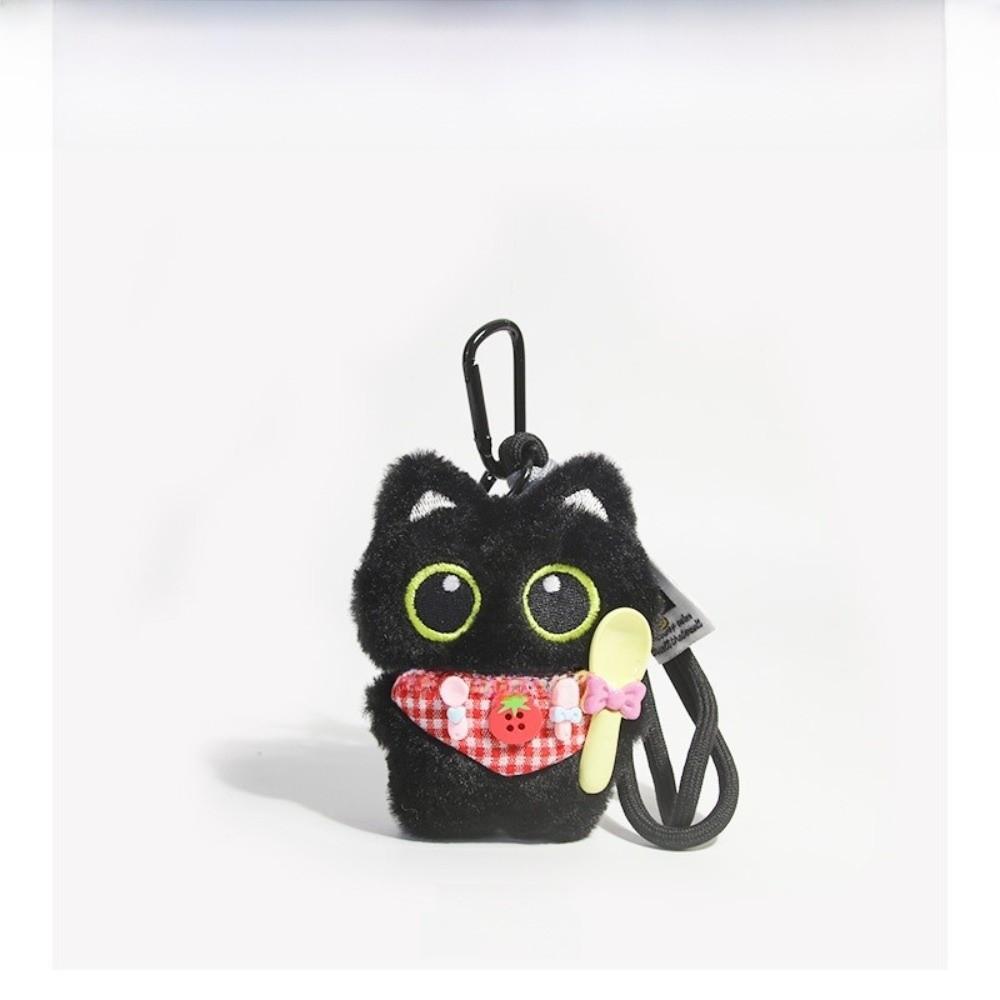 Cute Fish Black Cat Plush Doll Keychain Strawberry Wings Doll Bag Pendant Bib Car Key Ring Gifts School Bag Decoration