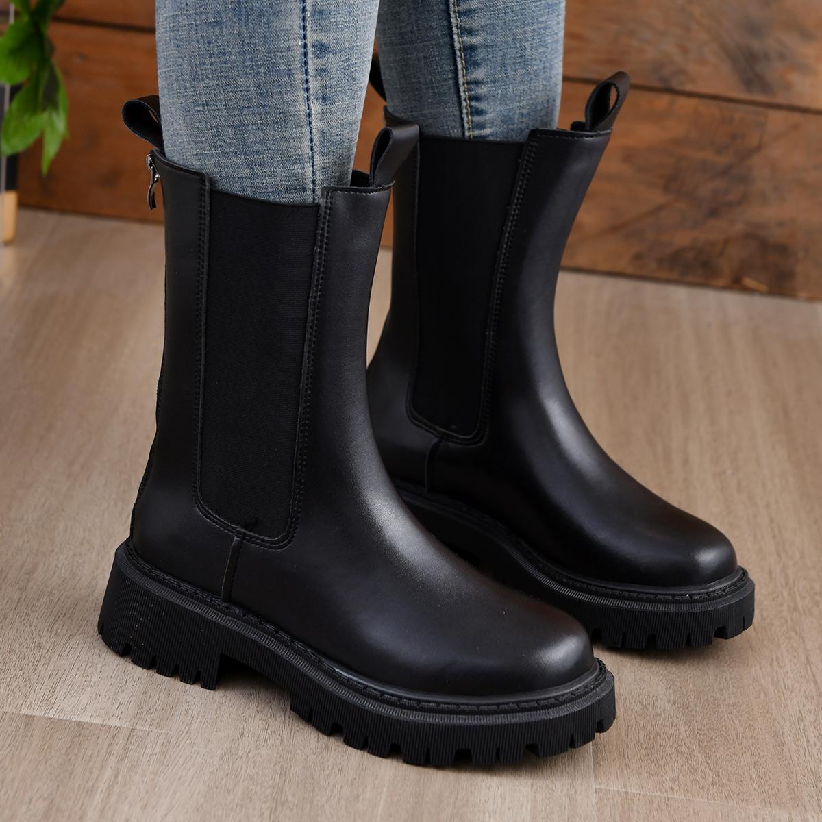 

Мода 2024 Новые женские ботильоны Челси Мотоциклетные ботинки Зимняя мода Готическая повседневная обувь Плоские туфли 42 чёрный