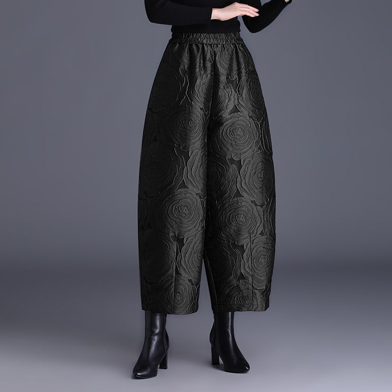 

Брюки-фонарики с цветочным принтом, новые китайские широкие брюки, женские зимние свободные брюки большого размера из хлопка, теплые брюки-харлан 4XL