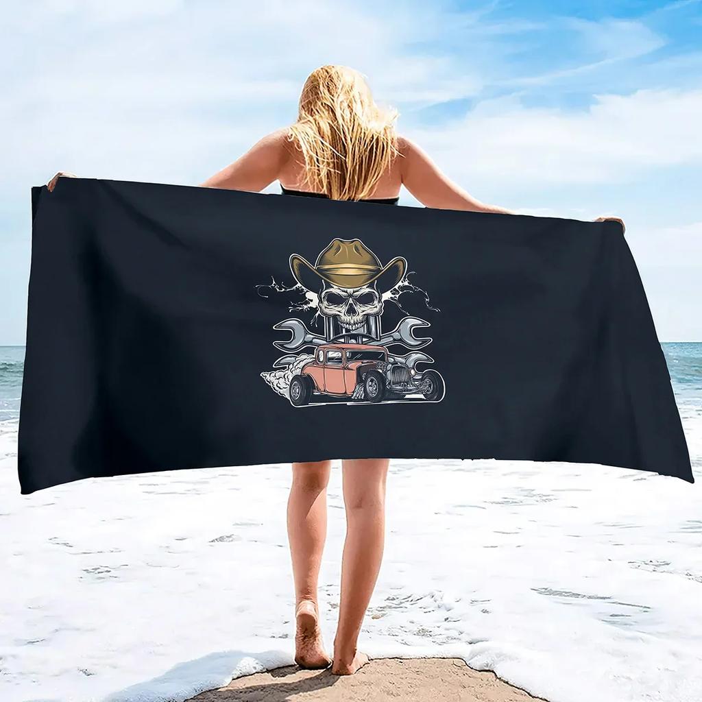 Skull Beach Towel Lightweight Terry Fabric Quick Dry Travel Absorbent Oversized Thin Towels for Pool Swimming Bath Camping