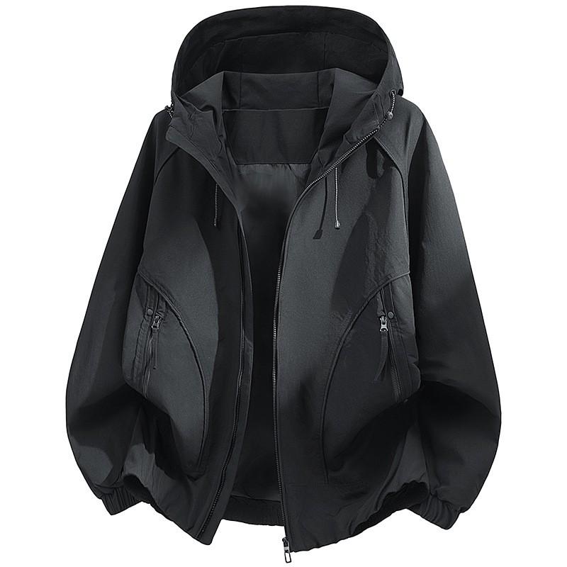 Mens Hooded Casual Workwear Jacket Lightweight Outdoor Streetwear Loose Fit