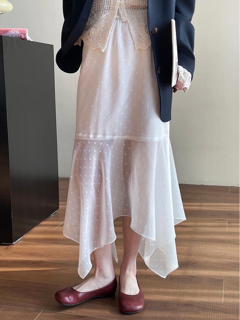 

Белая юбка в горошек из газовой ткани Taochuan в корейском стиле с неровным подолом - Весенняя коллекция для женщин Medium белый