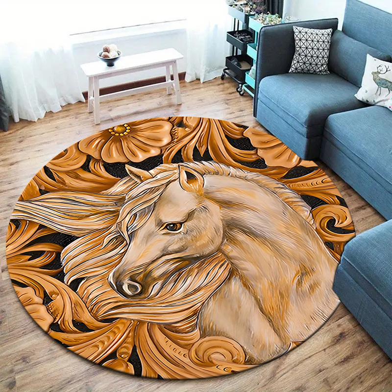 elegant horses Round Area Rug,Carpet Rug for Living Room Bedroom Sofa Playroom Decor,Non-slip Floor Mat