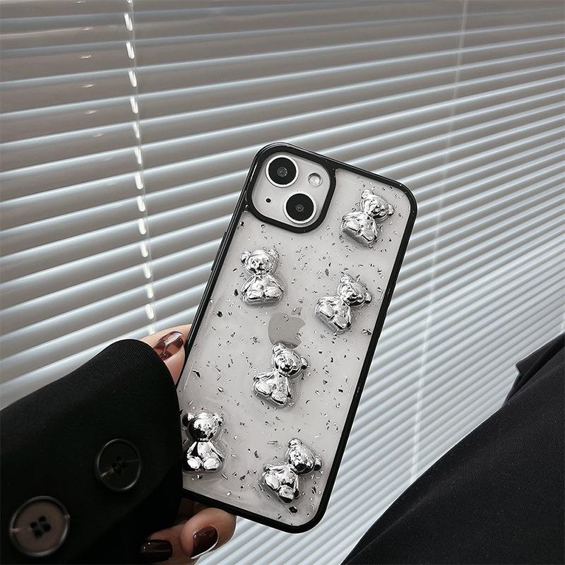 

Electroplated Bear Mobile Phone Case Is Suitable For Apple 17Pro Personalized Iphone16 Silver Foil Xr Creative Xsmax Epoxy iPhone 7/8/SE 2020