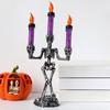 Skull Candelabra Halloween Decoration Skeleton Candlestick with Flameless Candle LED Light for Mantels Tabletop Porch