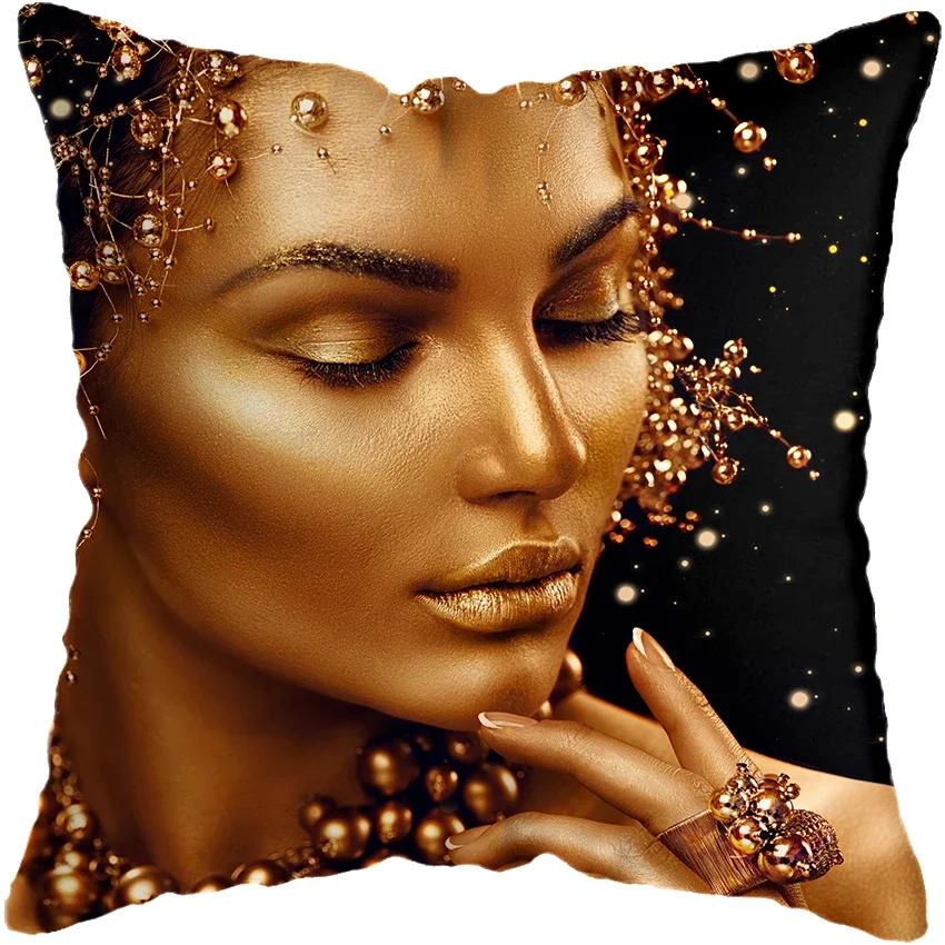 Home Decor Fashion Afro Black Women Girls Sofa Pillowcases Bedroom Living Room Cushion Covers