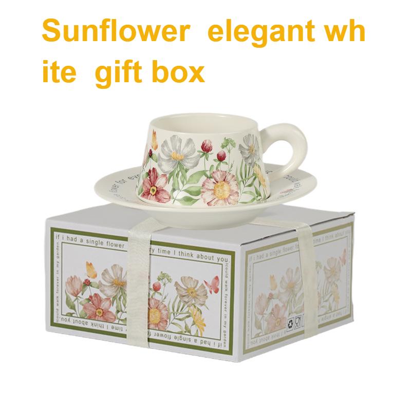 

Ceramic Coffee Cup And Saucer Set High-End Oil-Painted Middle Style Mug for Afternoon Tea Blooming City Design Gift Box Included 201-300ml