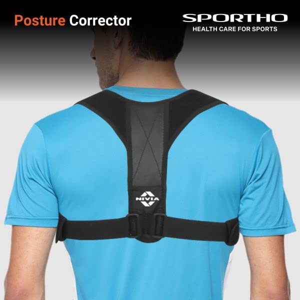 Nivia Posture Corrector for Men & Women, Adjustable Back & Shoulder Support Brace, Breathable Elastic Fabric, Upper Back Straightener for Pain Re