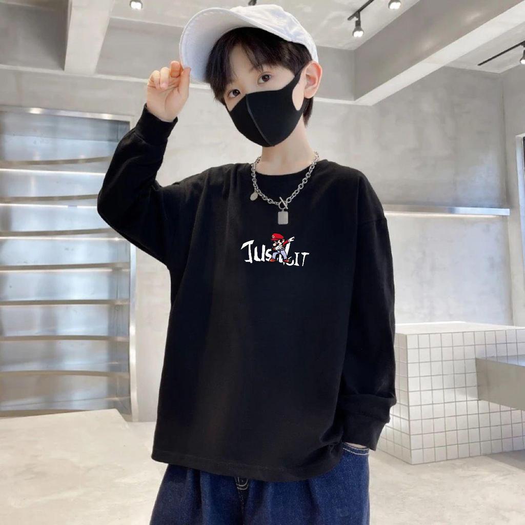 100% Baumwolle Jungen Langarm Cartoon Sport T-Shirt, Herbst Lockerer Schnitt, Rundhals für Kinder