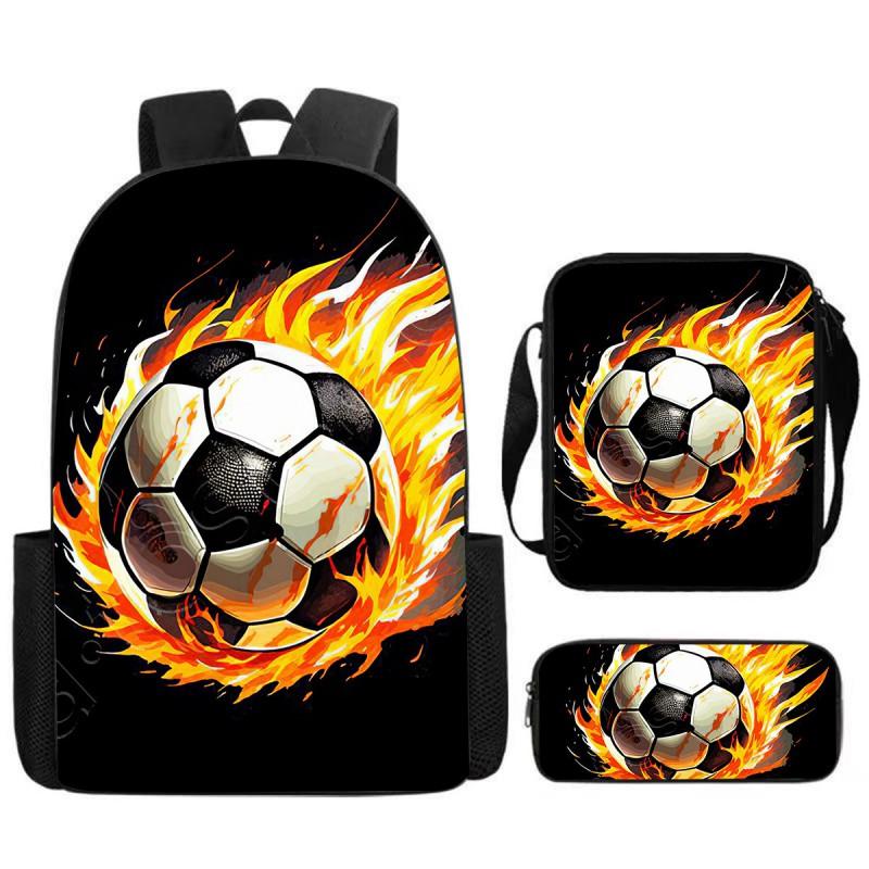 Set Zaino Stampa Calcio per Bambini Scuola Elementare 3 Pezzi Borsa a Spalla Astuccio Borsa a Tracolla