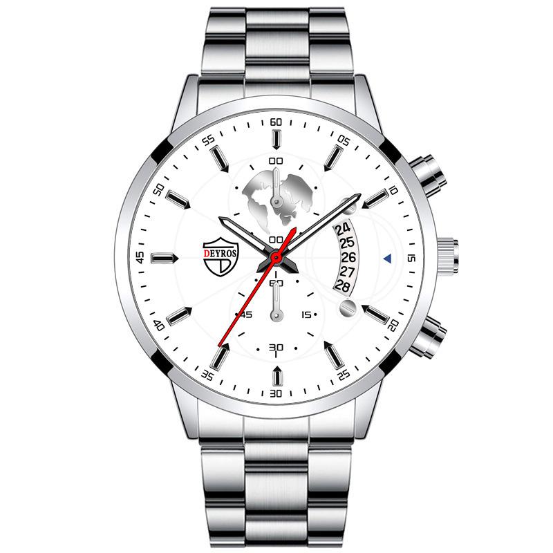 

Чоловічий годинник з нержавіючої сталі, годинник-календар, діловий модний кварцовий годинник, студентський годинник срібний