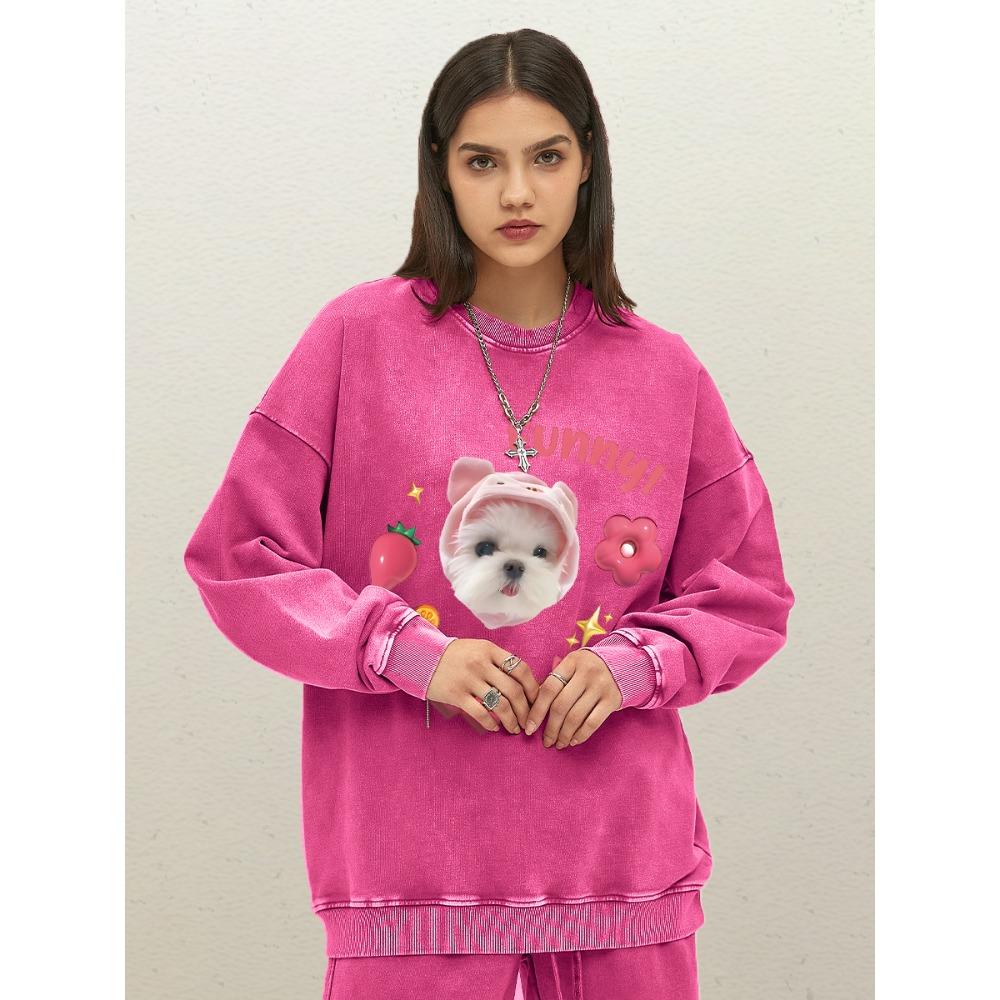 

Смешной свитшот с принтами сердца, цветка и собаки, женский, модный, оверсайз, повседневный, из хлопка, для пары, спортивная одежда 3XL