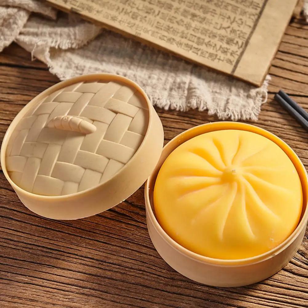 Bunte Teigtaschen-Quetschies Stressbälle Fidget Sensorikspielzeug Simulation Essen Squishies Brötchen mit Dampfgarer Knete-Kugel zum Ausdrücken Geschenke