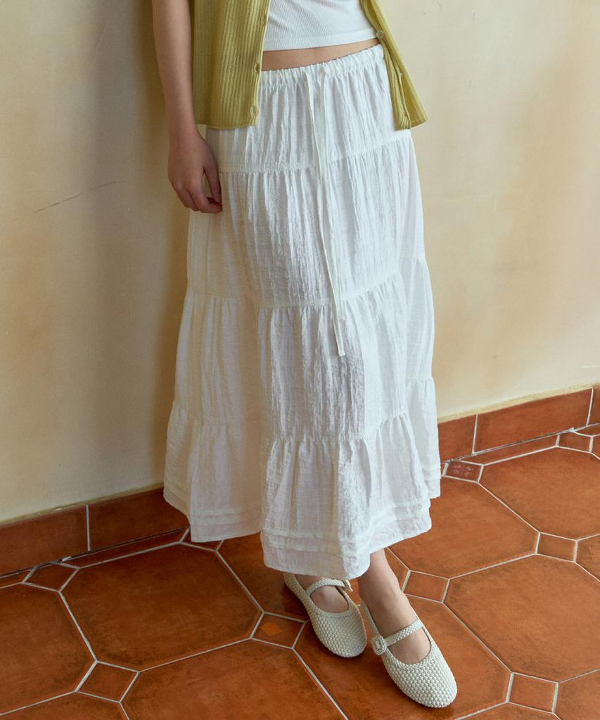 Wednesday Oasis For Woman Check Tiered Long Skirt_Ivory(Wb6Sk04)