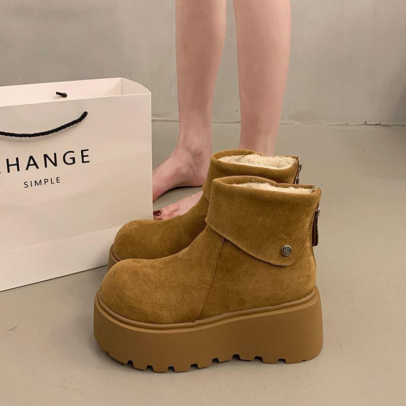 Boken Thick soled Snow Boots for Women 2026 New Winter Short Height Increasing Plush Warm Cotton Shoes