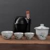 Ruyao Kuaike Cup Ceramic One Pot Three Cups, Car Mounted, Outdoor Hand Drawn, Simple Portable Bag, Travel Kung Fu Tea Set