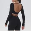 European-American Contrast Long-Sleeve Quick-Dry Yoga Top with Beautiful Back and Built-in Bra