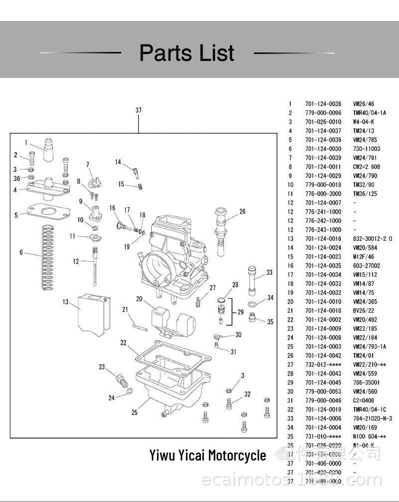 Yamaha DT200 Compatible Mikuni TM24-8001/TM28-418 Motorcycle Carburetor