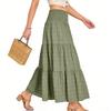 Womens Maxi Skirt Summer Boho Flowy Tiered Casual Elastic High Waisted Swing A-line Long Skirts With Pockets
