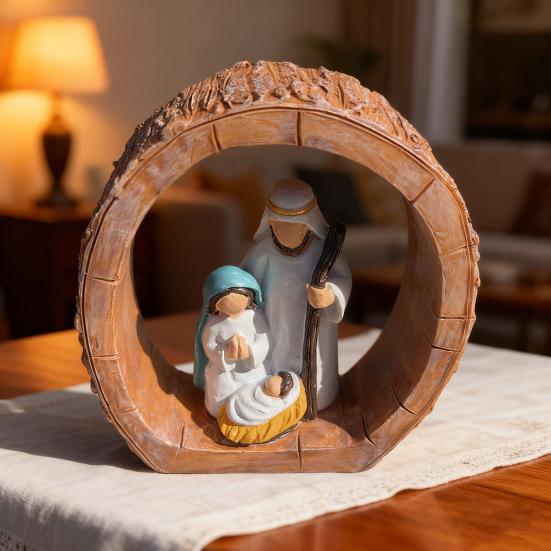 Oval Doğuş Asılı Süsü Ev Ofis Noel Ağacı El Boyaması İsa'nın Doğuşu Sahnesi Kutsal Aile Tatil Dini Dekorasyon Kolye