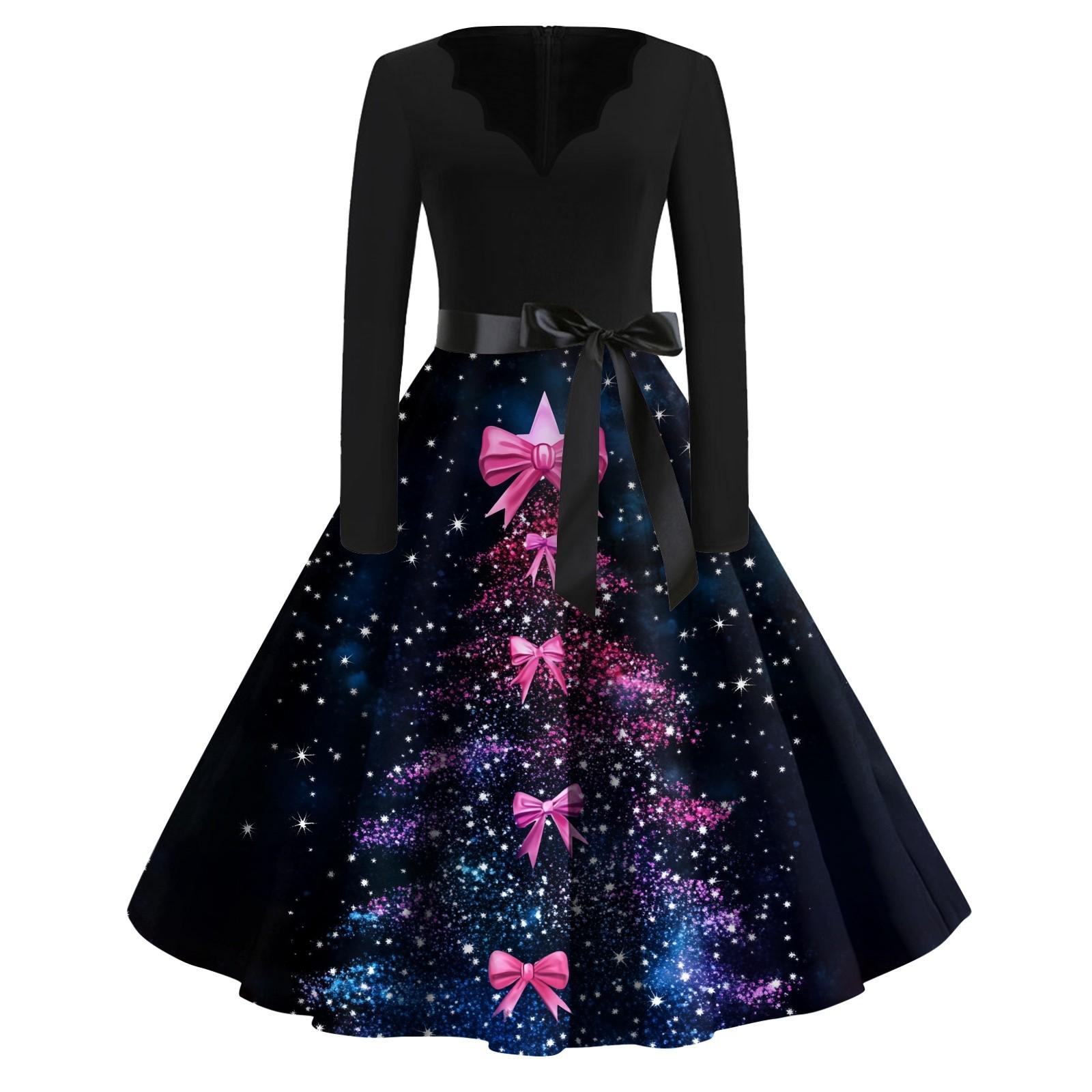 

Женские модные повседневные тонкие рождественские платья с длинным рукавом с v-образным вырезом и принтом XXXXXL