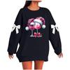 Ladies' Christmas Printed Bow Round Neck Long Sleeved Loose Pullover Sweater Sweatshirt Top