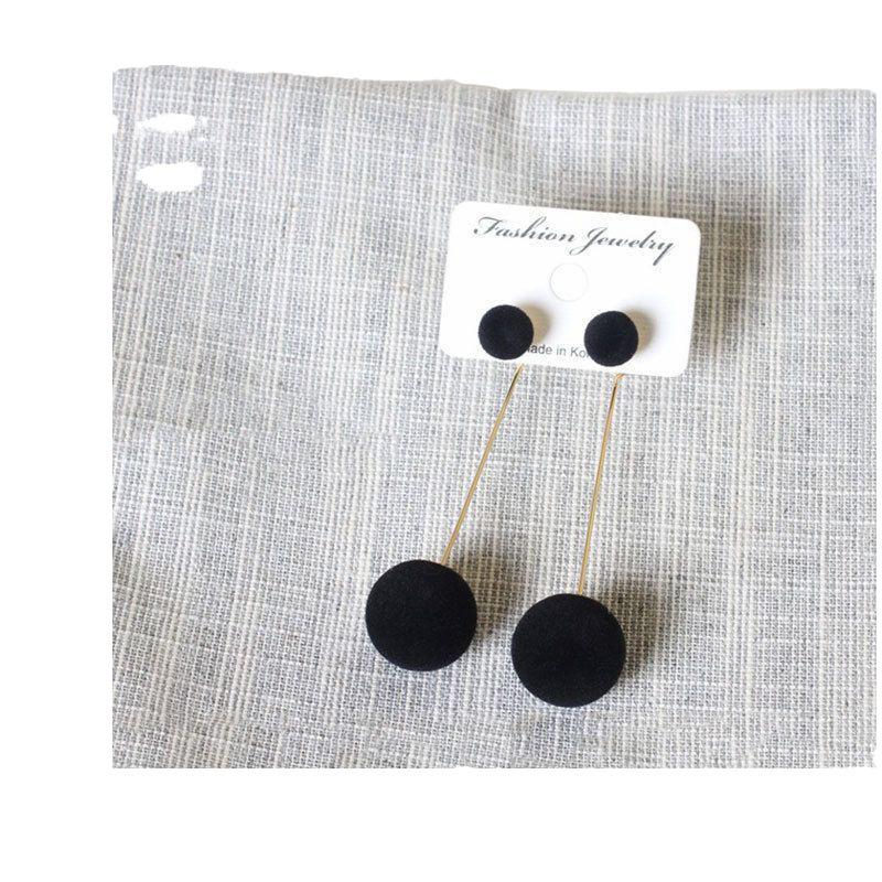 Korean Black Velvet Ball Drop Earrings - Elegant Autumn/Winter Style for Women
