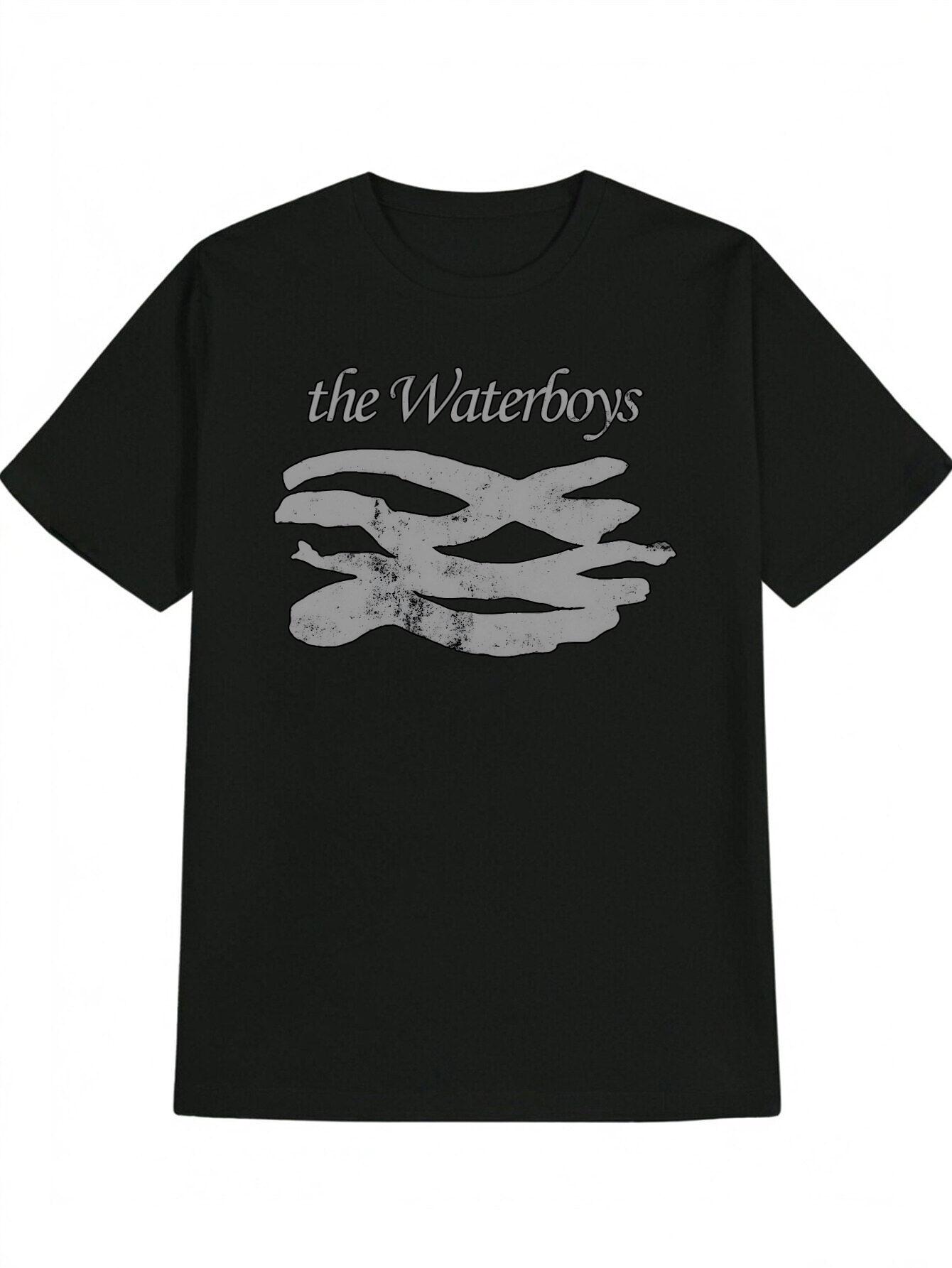 Casual Crew Neck T-shirt with  the Waterboys  Abstract Wave or Fishbone Print - Soft Polyester Blend XL